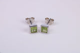 Real Square cut Peridot set Stud Earrings, Very Dressy, Made from Solid 925 Grade Sterling Silver