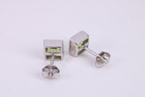 Real 6 mm Square cut Peridot set Stud Earrings, Very Dressy, Made from Solid 925 Grade Sterling Silver