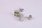 Real 6 mm Square cut Peridot set Stud Earrings, Very Dressy, Made from Solid 925 Grade Sterling Silver