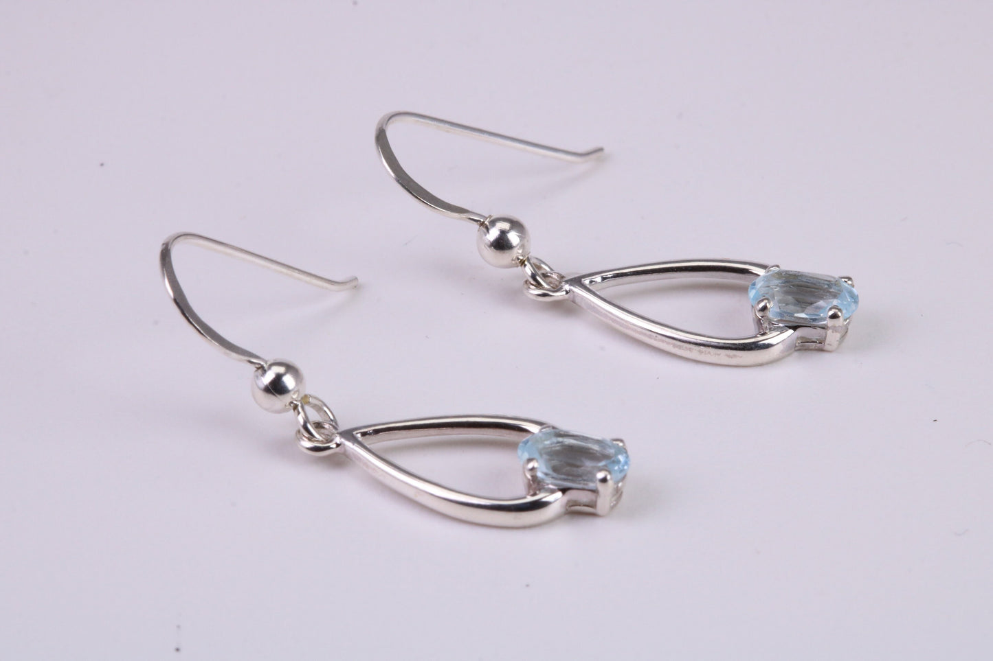 Real Oval cut Blue Topaz set Dropper Earrings, Very Dressy, Made from Solid 925 Grade Sterling Silver