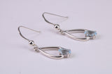 Real Oval cut Blue Topaz set Dropper Earrings, Very Dressy, Made from Solid 925 Grade Sterling Silver