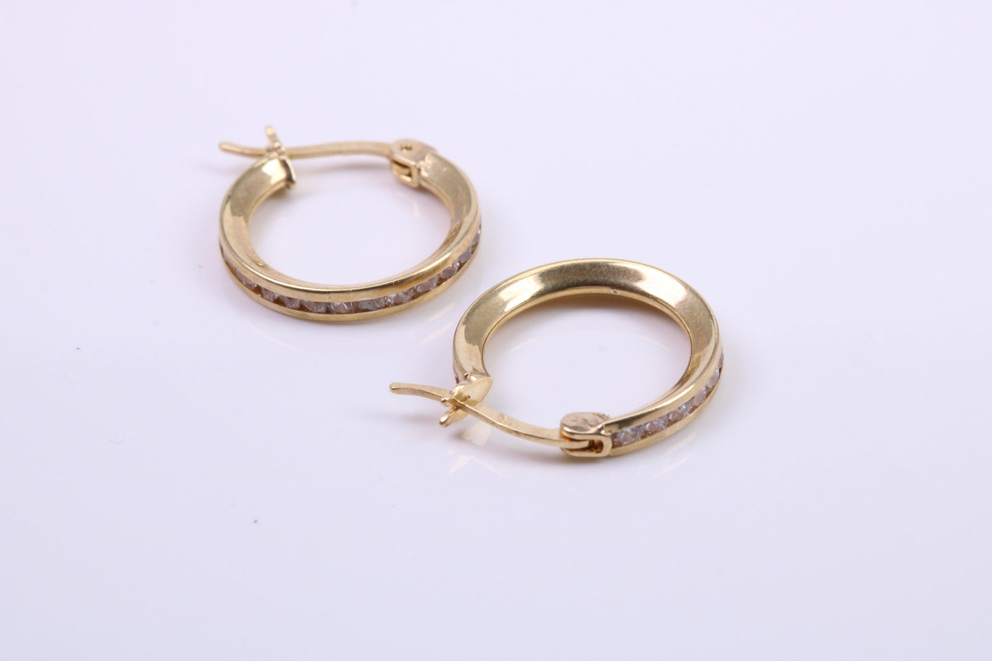 15 mm Round C Z set Hoop Creole Earrings Made from 9ct Yellow Gold, Diamond and Gold Look