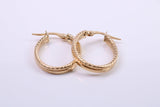 25 mm Long Hoop Creole Earrings Made from Solid 9ct Yellow Gold, British Hallmarked