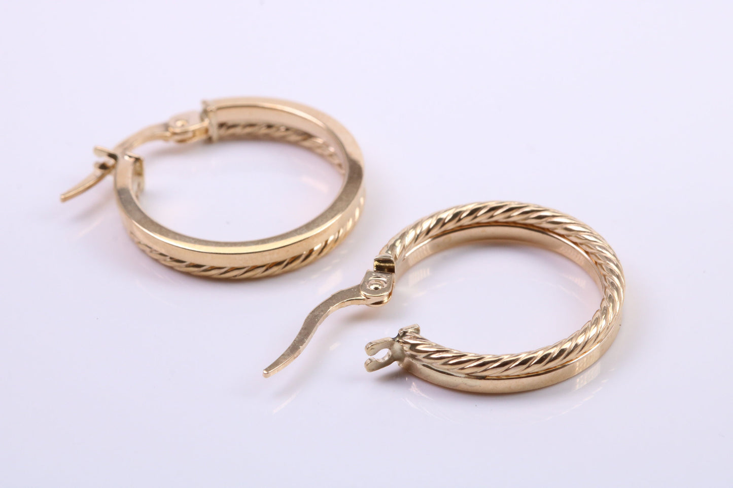 18 mm Round Patterned Hoop Creole Earrings Made from 9ct Yellow Gold