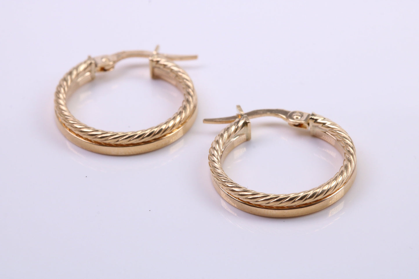 18 mm Round Patterned Hoop Creole Earrings Made from 9ct Yellow Gold