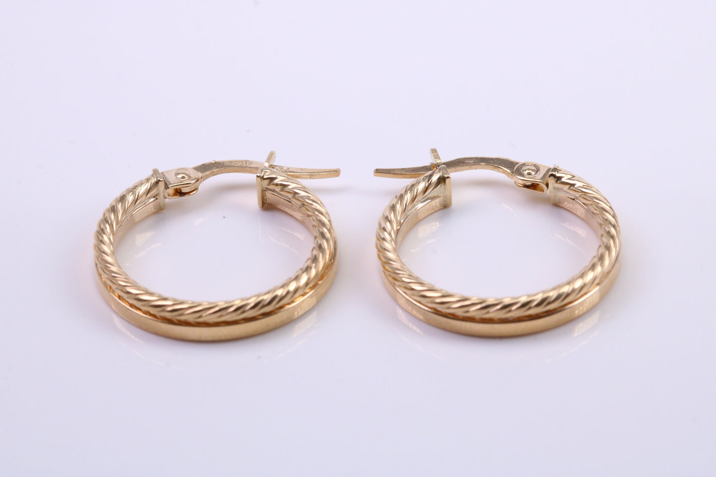 18 mm Round Patterned Hoop Creole Earrings Made from 9ct Yellow Gold