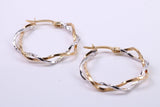 25 mm Round Two Colour Hoop Creole Earrings Made from 9ct Yellow Gold