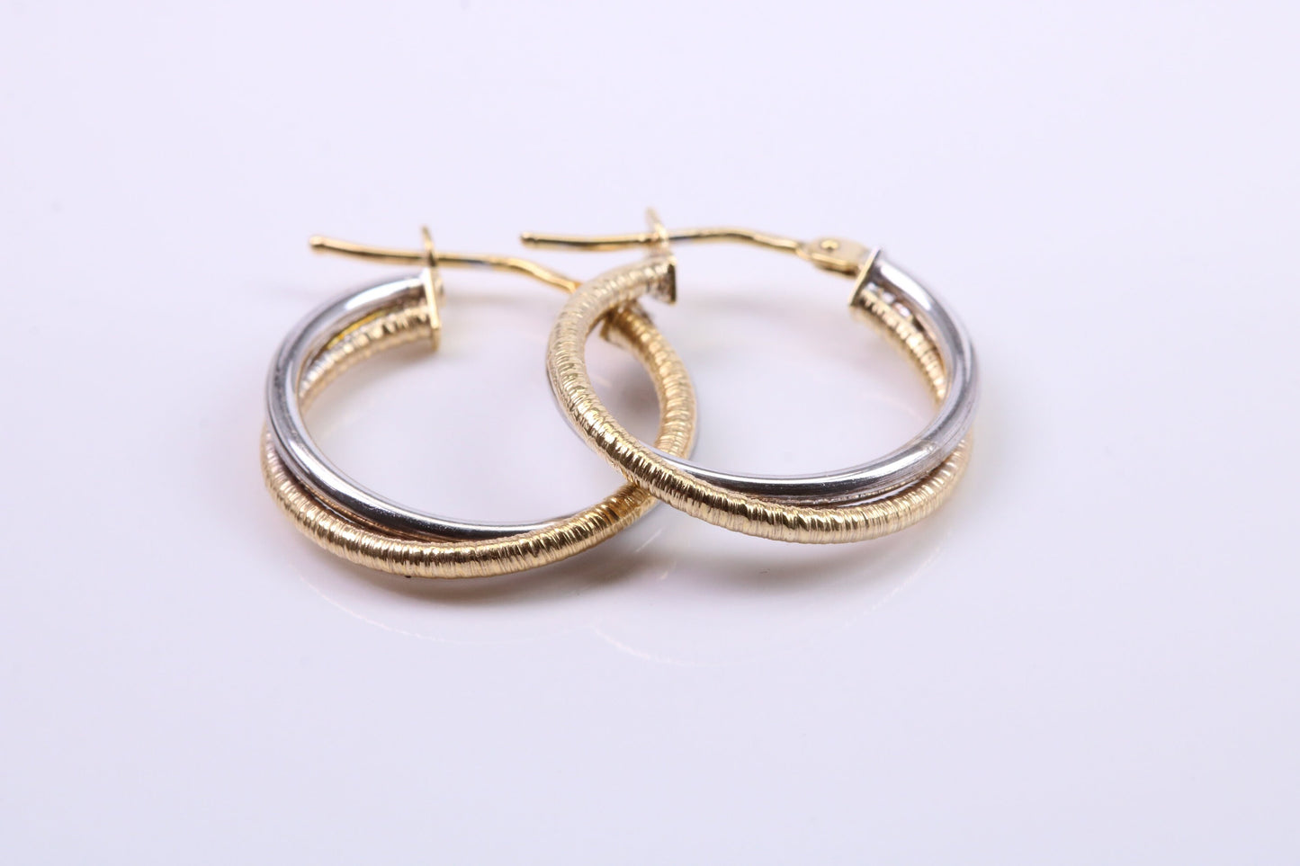 18 mm Round Two Colour Hoop Creole Earrings Made from 9ct Yellow Gold