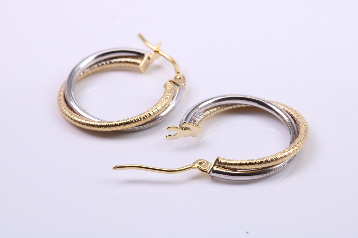 18 mm Round Two Colour Hoop Creole Earrings Made from 9ct Yellow Gold