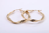37 mm Round Hoop Creole Earrings Made from 9ct Yellow Gold, British Hallmarked