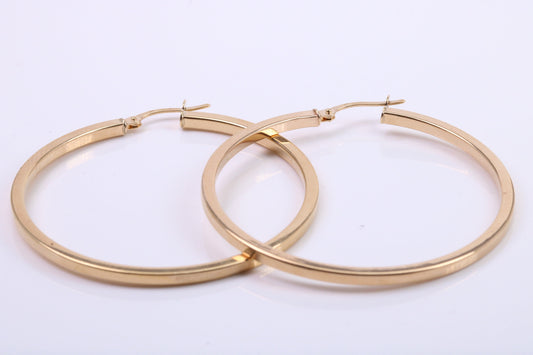 Very Large 44 mm Round Hoop Creole Earrings Made from Solid 9ct Yellow Gold, British Hallmarked