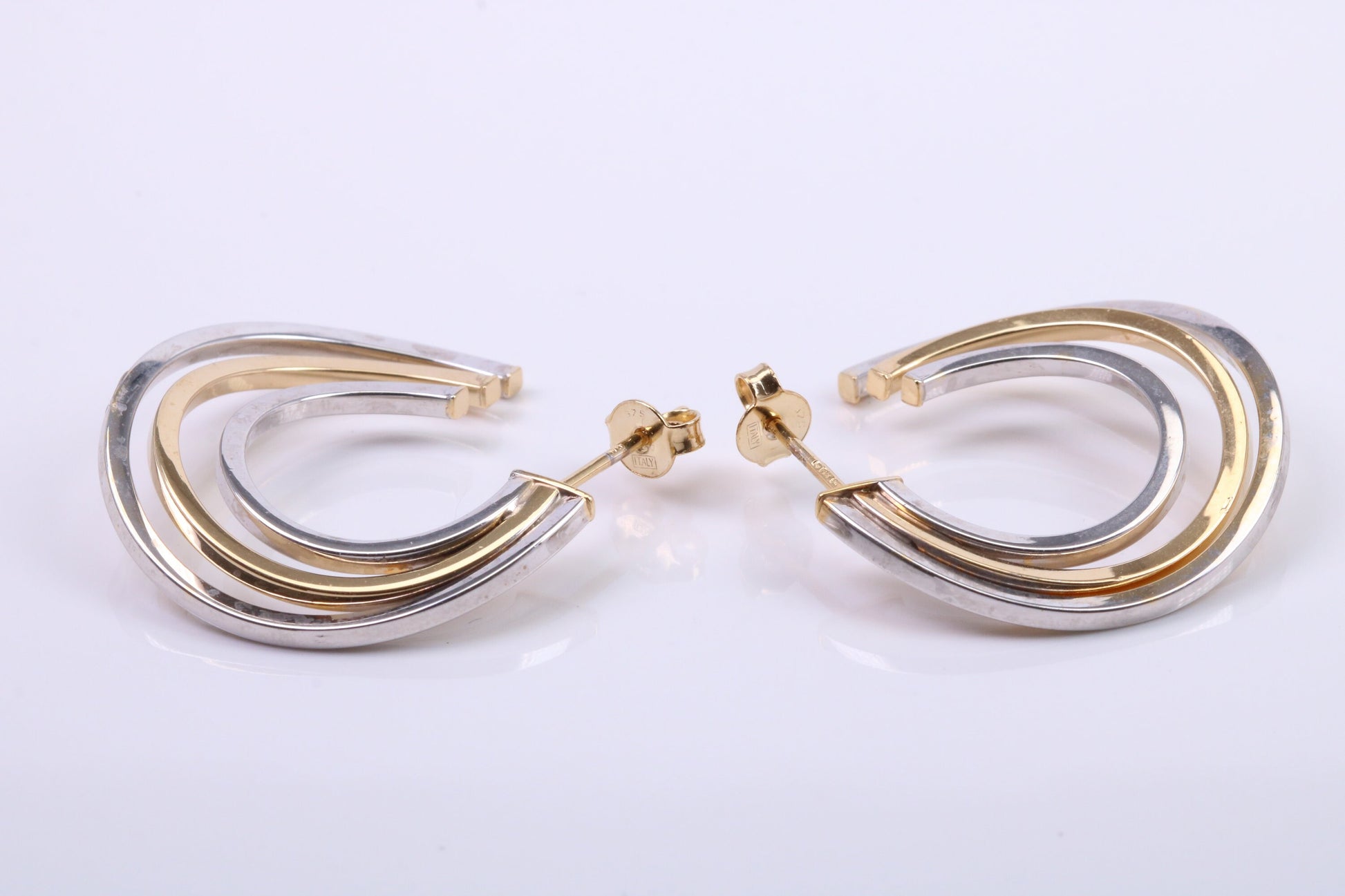28 mm Round Two Colour Hoop Creole Earrings Made from 9ct Yellow Gold, British Hallmarked