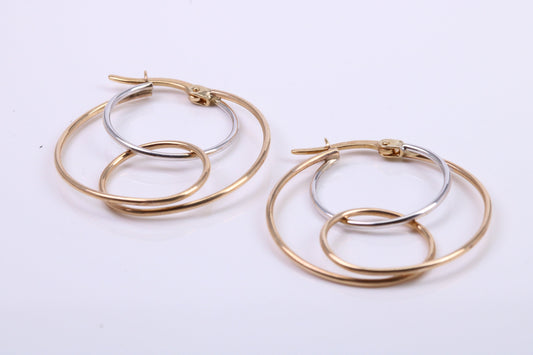 26 mm Round Two Colour Hoop Creole Earrings Made from 9ct Yellow Gold