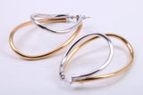 Large 41 mm Long Two Colour Hoop Creole Earrings Made from 9ct Yellow and White Gold, British Hallmarked