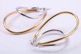 Large 41 mm Long Two Colour Hoop Creole Earrings Made from 9ct Yellow and White Gold, British Hallmarked