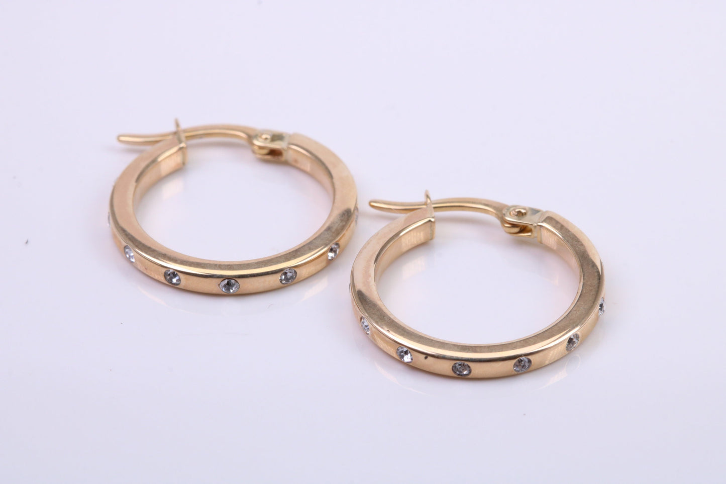 20 mm Round C Z set Hoop Creole Earrings Made from 9ct Yellow Gold, Diamond and Gold Look