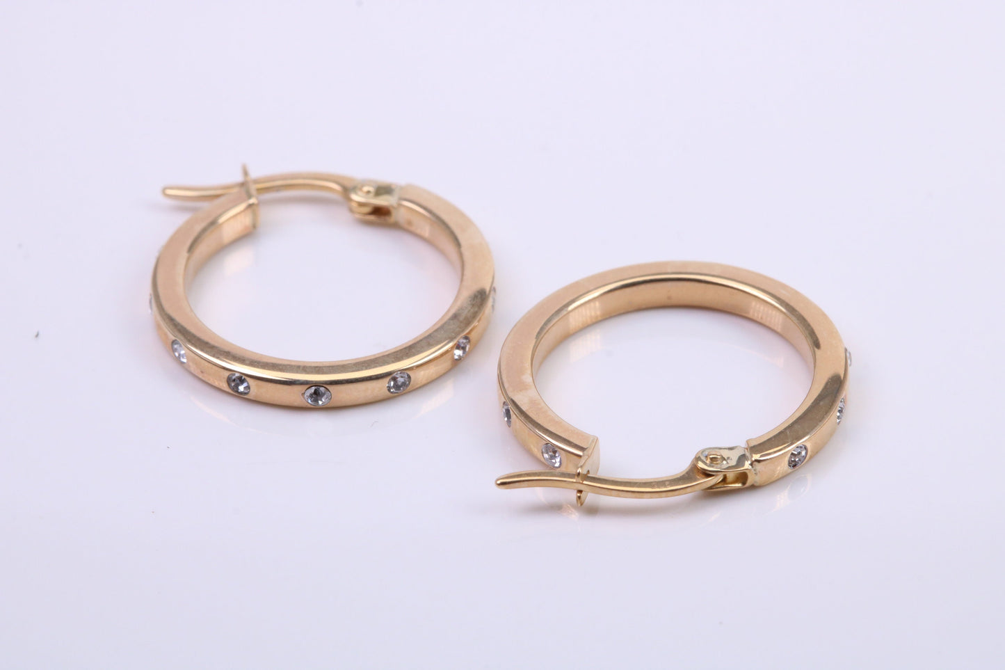 20 mm Round C Z set Hoop Creole Earrings Made from 9ct Yellow Gold, Diamond and Gold Look