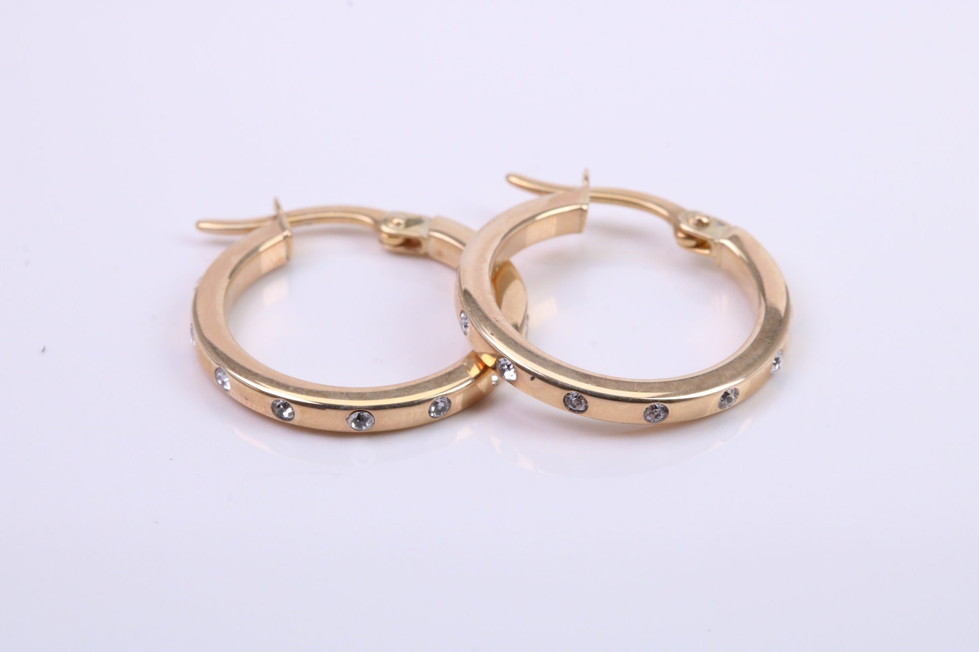 20 mm Round C Z set Hoop Creole Earrings Made from 9ct Yellow Gold, Diamond and Gold Look