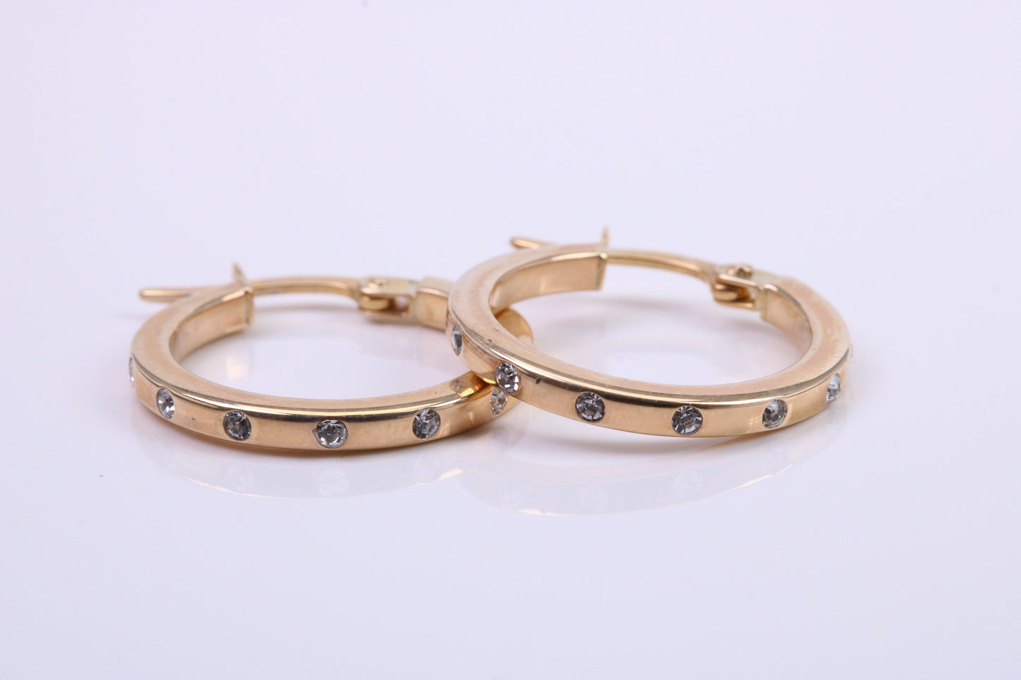 20 mm Round C Z set Hoop Creole Earrings Made from 9ct Yellow Gold, Diamond and Gold Look