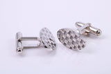 Machine Patterned Oval Shaped Solid Silver Cufflinks