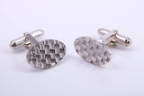 Machine Patterned Oval Shaped Solid Silver Cufflinks