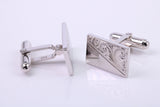 Hand Engraved Large Rectangle Solid Silver Cufflinks