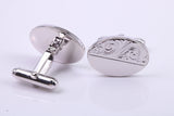Hand Engraved Large Oval Solid Silver Cufflinks