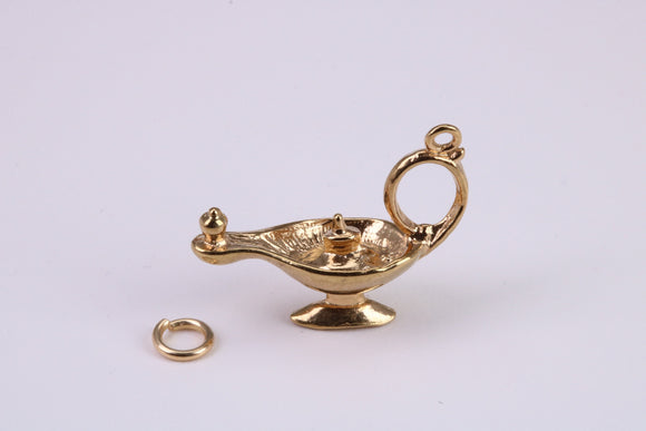 Magic Genie Lamp Charm, Traditional Charm, Made From Solid Yellow Gold with British Hallmark, Complete with Attachment Link