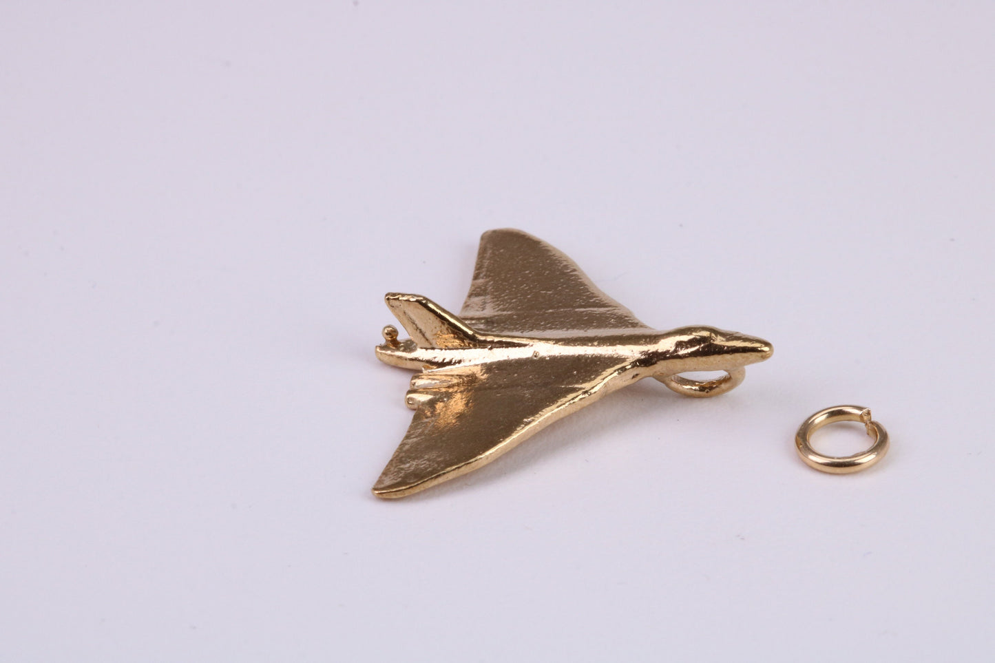 Vulcan Bomber Airplane Charm, Traditional Charm, Made From Solid Yellow Gold with British Hallmark, Complete with Attachment Link