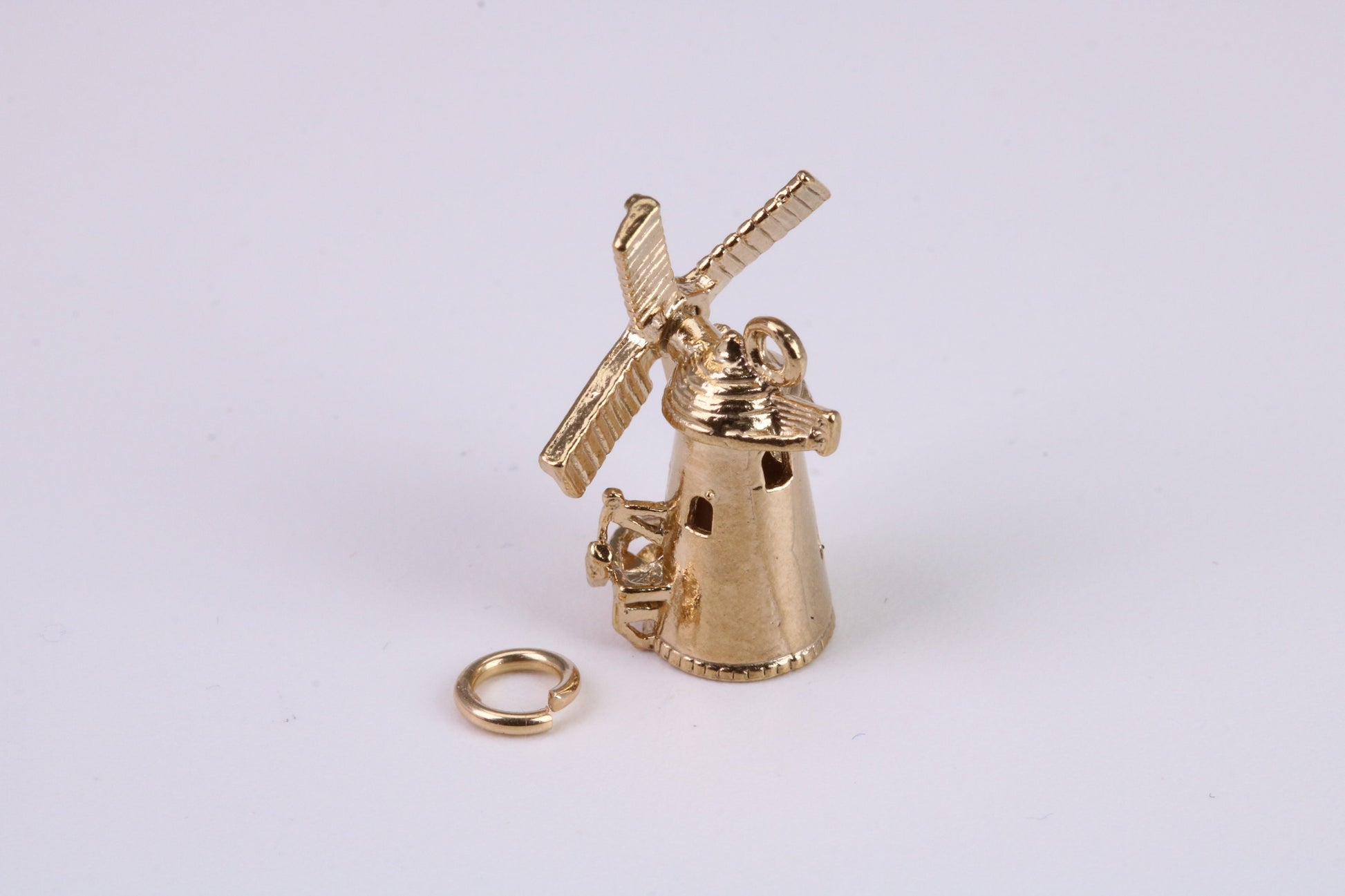 Windmill Charm, Traditional Charm, Made From Solid Yellow Gold with British Hallmark, Complete with Attachment Link