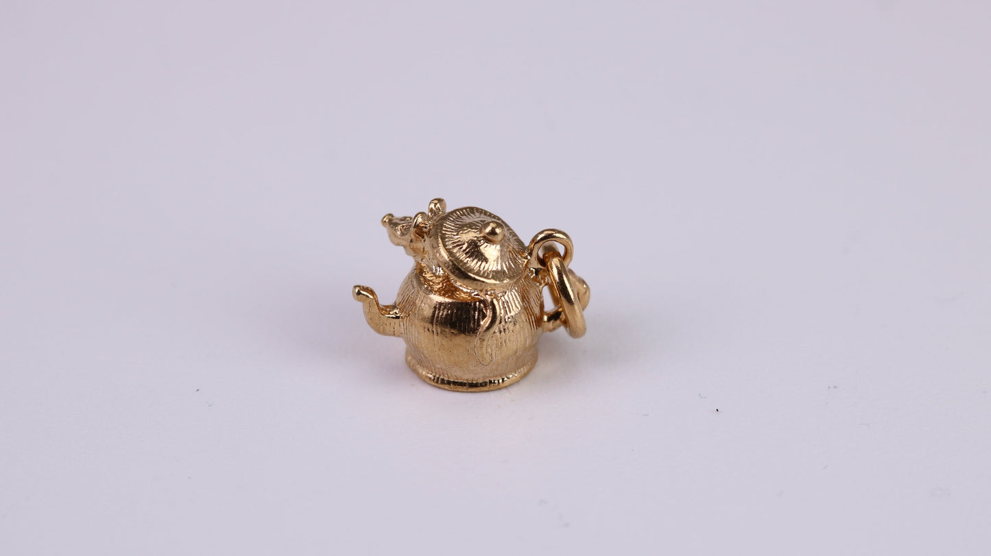 Mouse in Teapot Charm, Traditional Charm, Made From Solid Yellow Gold with British Hallmark, Complete with Attachment Link