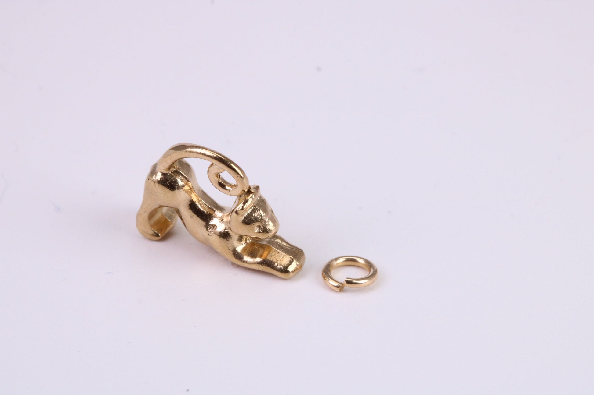 Cat Charm, Traditional Charm, Made From Solid Yellow Gold with British Hallmark, Complete with Attachment Link