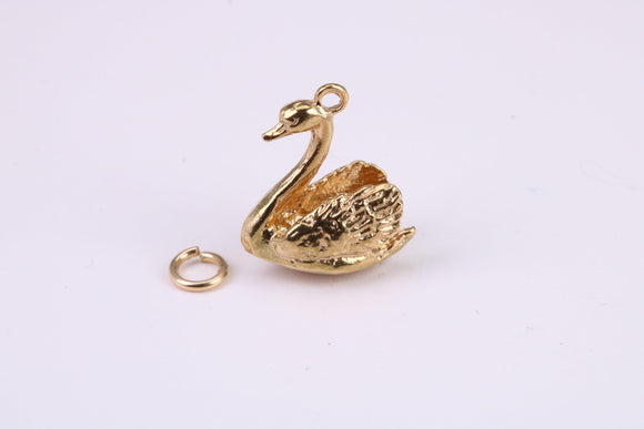 Swan Charm, Traditional Charm, Made From Solid Yellow Gold with British Hallmark, Complete with Attachment Link