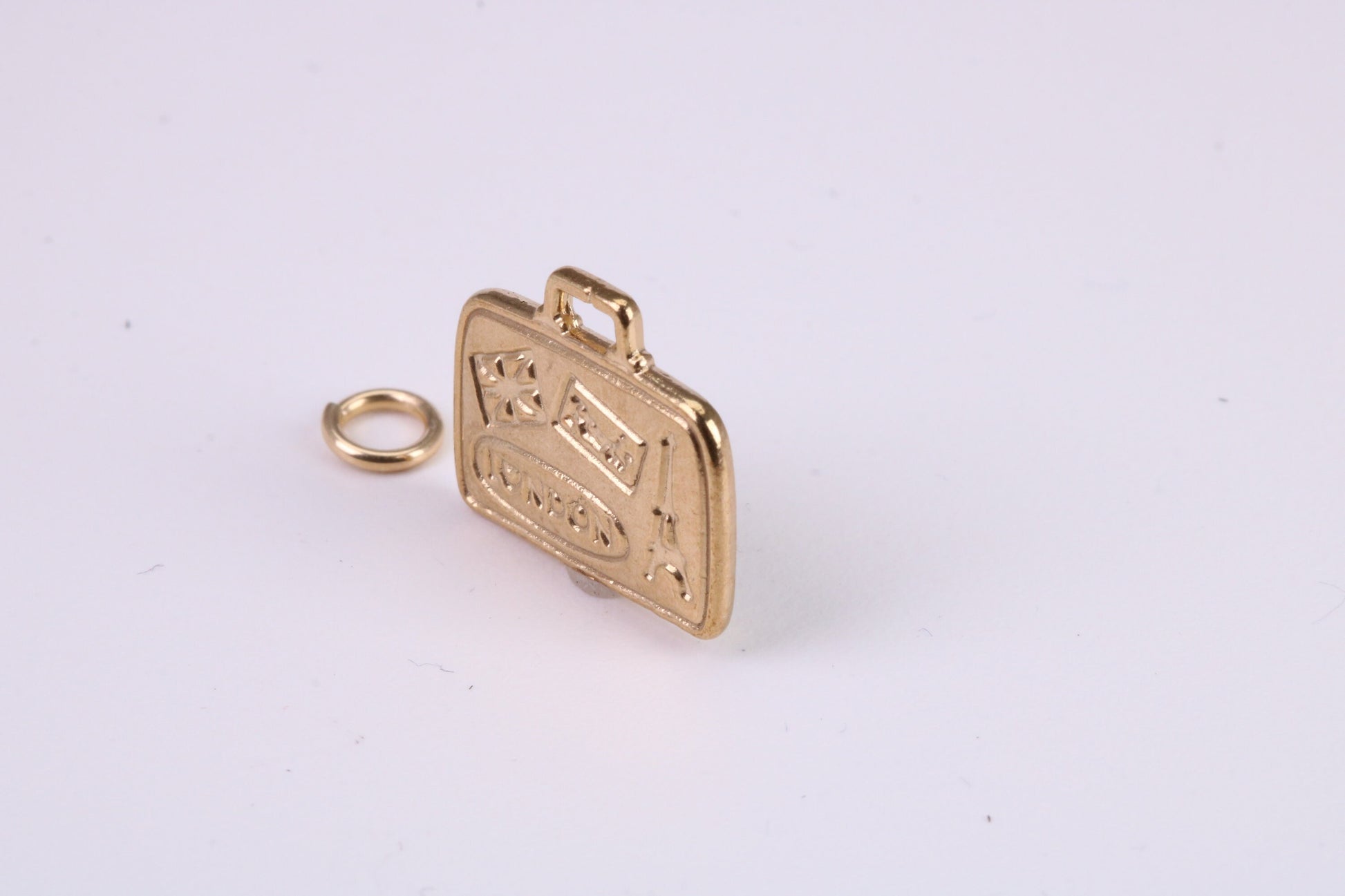 Travel Suitcase Charm, Traditional Charm, Made From Solid Yellow Gold with British Hallmark, Complete with Attachment Link