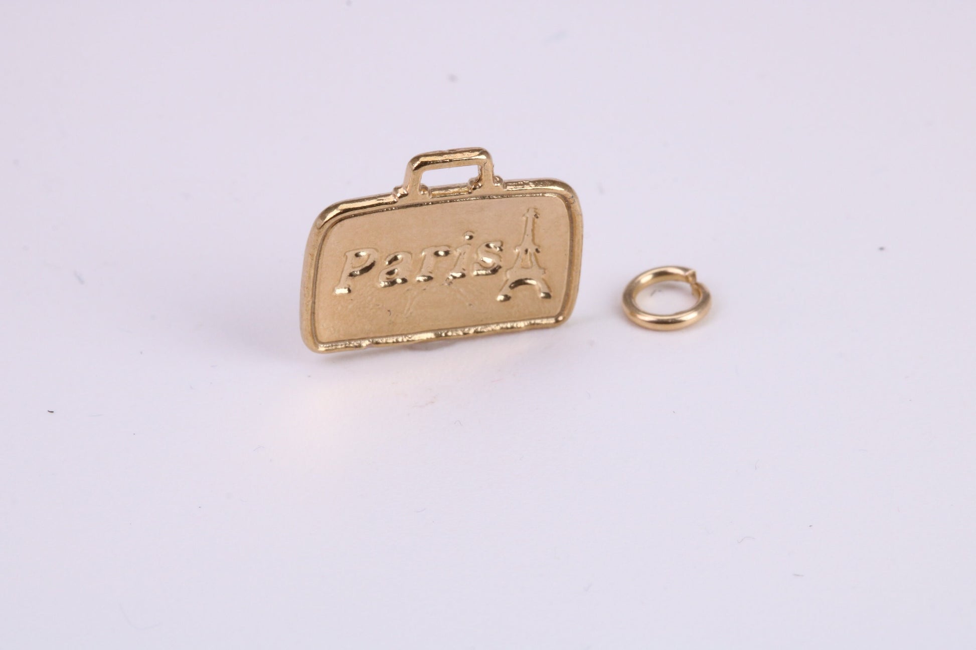 Travel Suitcase Charm, Traditional Charm, Made From Solid Yellow Gold with British Hallmark, Complete with Attachment Link