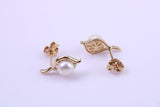 Round Natural Freshwater Pearl Stud Dropper Earrings set in Solid Yellow Gold
