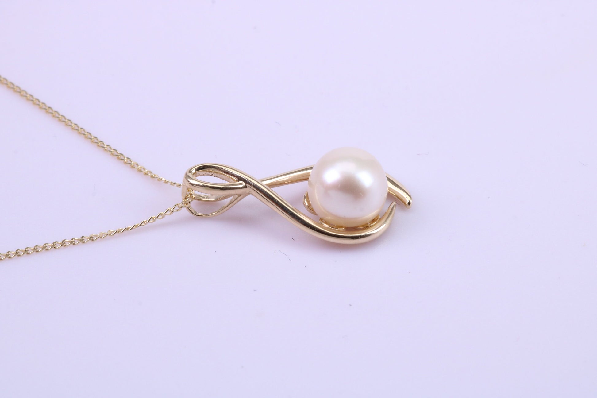 Real Pearl Necklace and Matching Earrings set in Solid Yellow Gold Together with 18 Inch Yellow Gold Chain