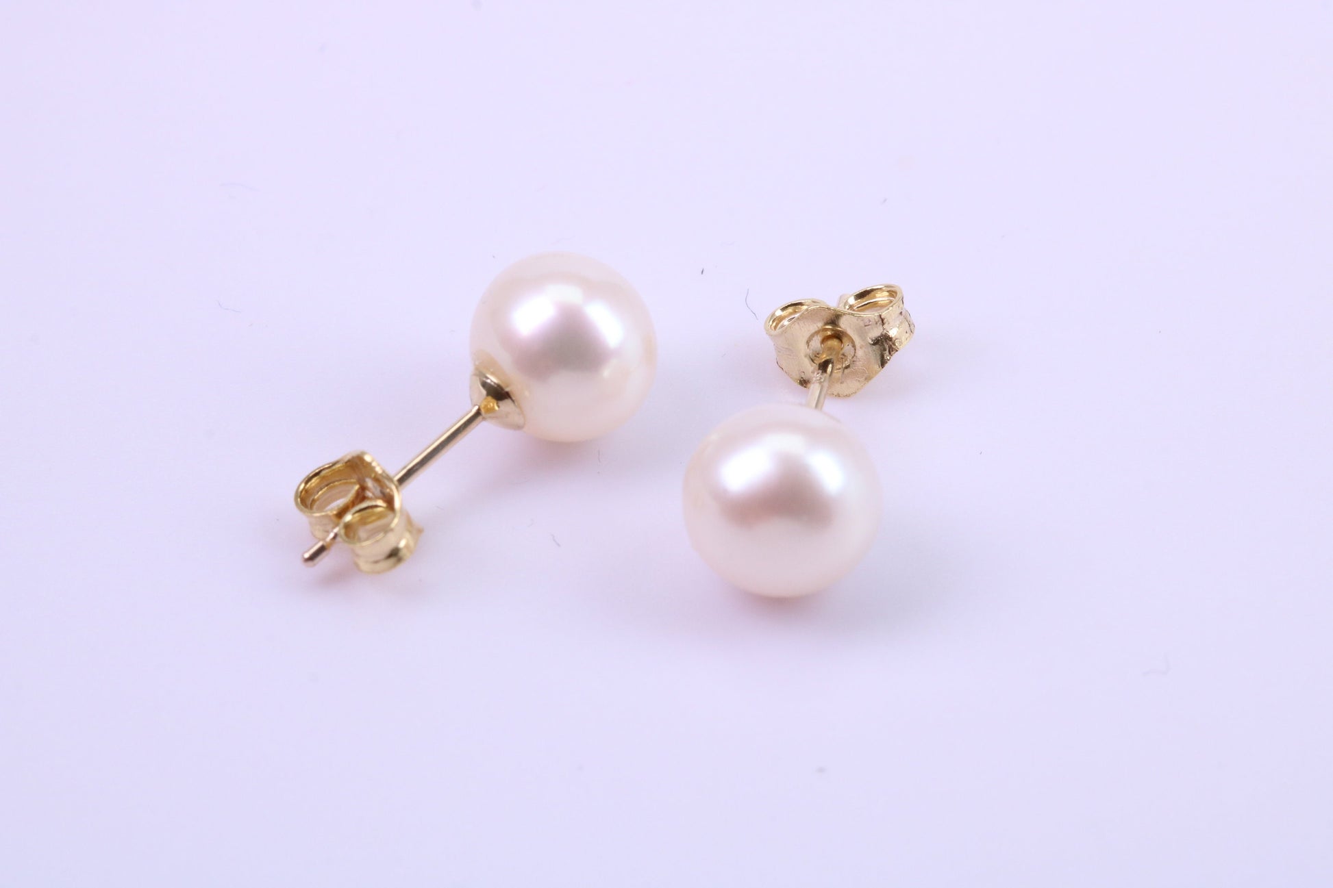 Round Natural Freshwater Pearl Stud Dropper Earrings set in Solid Yellow Gold
