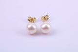 Round Natural Freshwater Pearl Stud Dropper Earrings set in Solid Yellow Gold