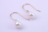 Teardrop Natural Freshwater Pearl Dropper Earrings set in Solid Yellow Gold