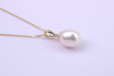Teardrop Natural Cultured Pearl Necklace set in Solid Yellow Gold Together with 18 Inch Yellow Gold Chain