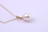Teardrop Natural Cultured Pearl Necklace set in Solid Yellow Gold Together with 18 Inch Yellow Gold Chain