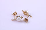Real Pearl Necklace and Matching Earrings set in Solid Yellow Gold Together with 18 Inch Yellow Gold Chain
