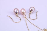 Teardrop Pearl Necklace and Matching Earrings set in Solid Yellow Gold Together with 18 Inch Yellow Gold Chain