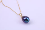 Teardrop Pearl Necklace and Matching Earrings set in Solid Yellow Gold Together with 18 Inch Yellow Gold Chain