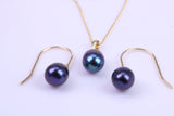 Teardrop Pearl Necklace and Matching Earrings set in Solid Yellow Gold Together with 18 Inch Yellow Gold Chain