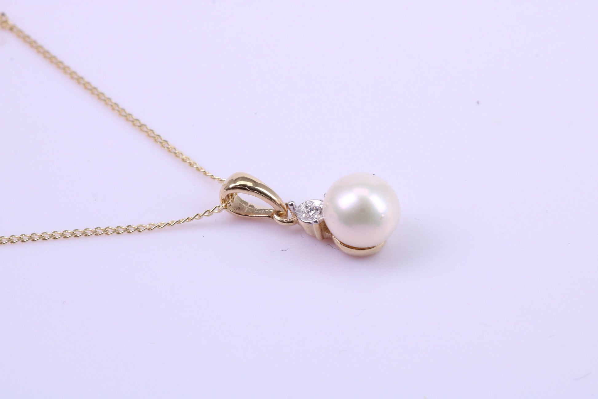 Real Pearl Necklace and Matching Earrings set in Solid Yellow Gold Together with 18 Inch Yellow Gold Chain