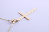 Simple 33 mm Long Cross Together with 16 Inch Long Chain, Made from Solid Yellow Gold with High Polished Finish