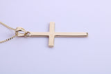 Simple 33 mm Long Cross Together with 16 Inch Long Chain, Made from Solid Yellow Gold with High Polished Finish