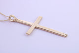 Simple 40 mm Long Cross Together with 18 Inch Long Chain, Made from Solid Yellow Gold with High Polished Finish